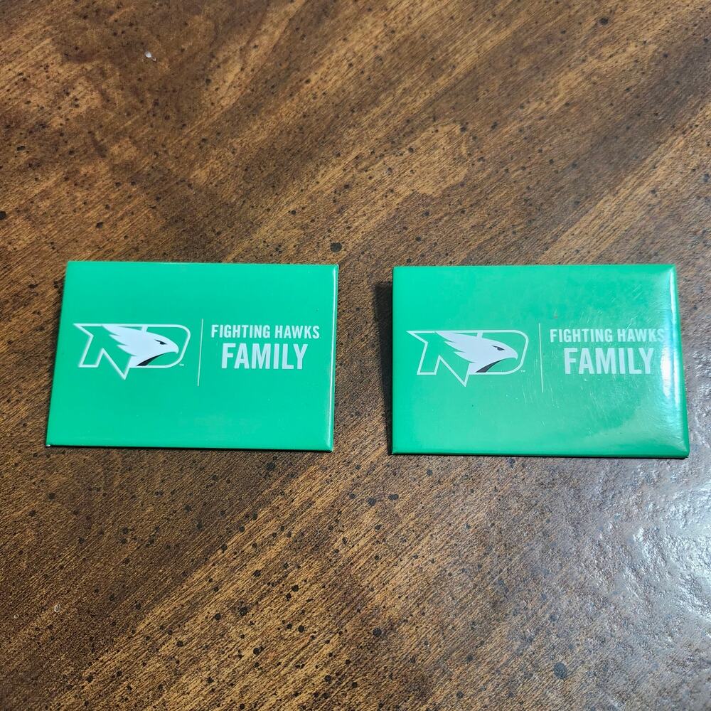 UND Fighting Hawks Family Pinback Button Pair Green NCAA College Fan Badge Logo
